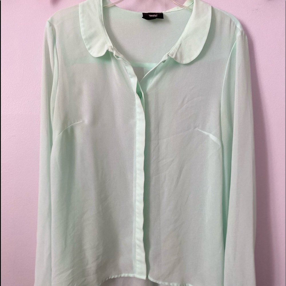 Sheer mint high low blouse